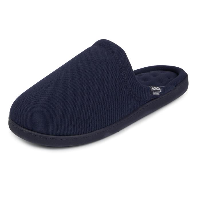 Isotoner® Mens Textured Mule Slipper With Striped Lining Navy Extra Image 2